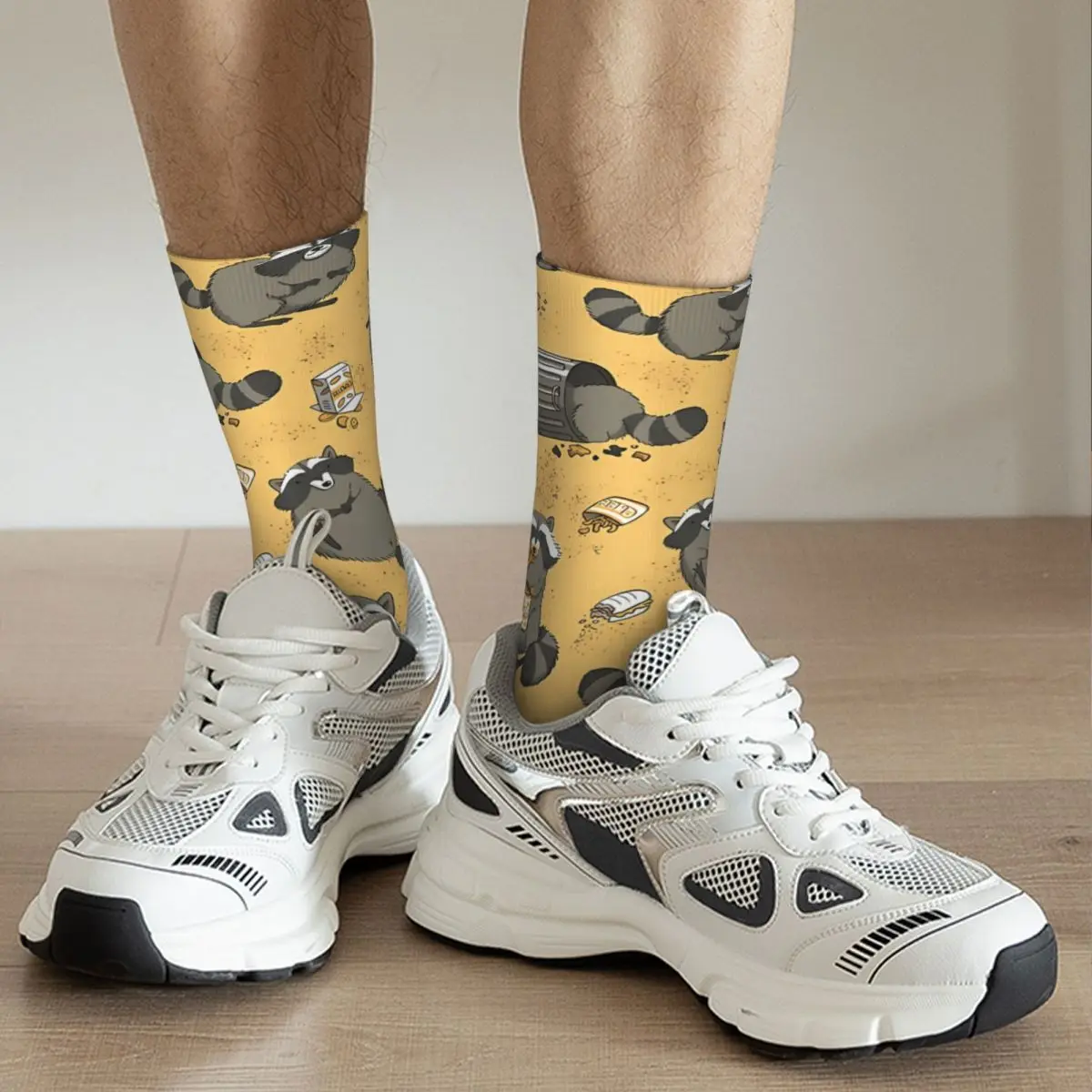 Funny Happy Sock for Men Rascally Hip Hop Raccoon Animal Quality Pattern Printed Crew Sock Casual Gift