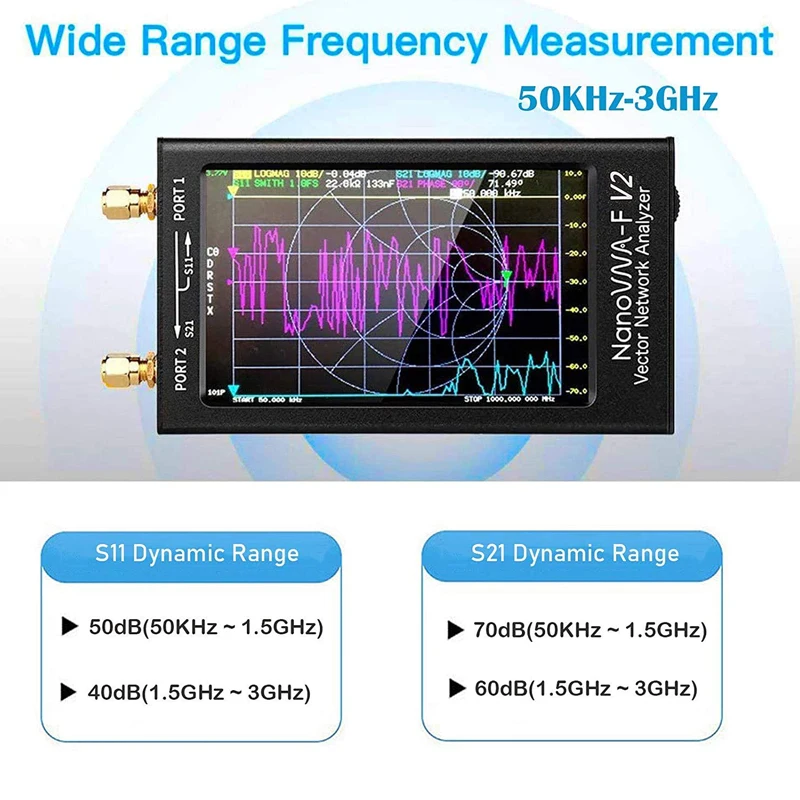 NanoVNA V2 RF Measurement Set HT5 1300MHz-10GHz 6-9dBi UWB Broadband Antenna 50KHz-3000MHz Analyzer for Electronic Components
