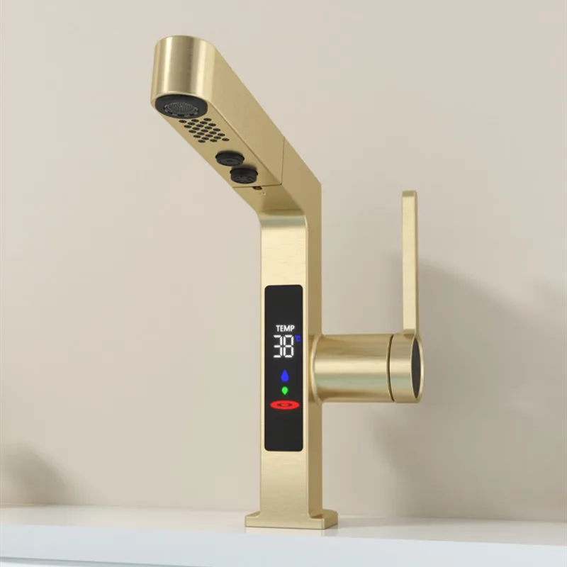 Imagem -02 - Display Digital Inteligente Torneira Bacia Led Retire Rose Gold Chumbo Livre Misturador de Água Sink Tap Banheiro Lavatório Vanity Faucet