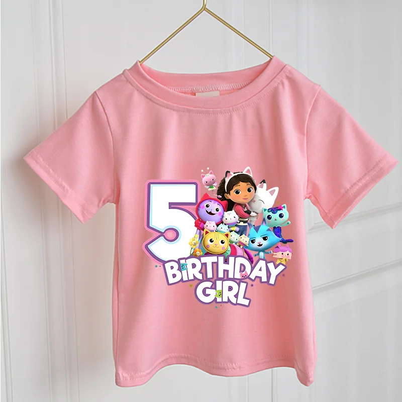 

Gabby Dollhouse T-Shirt Cute Cartoon Pink Number Clothes Simple Casual Tops Toddler Girls Cotton Absorbent Shirts Birthday Gift