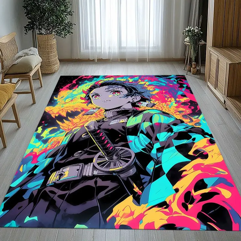 Demon Slayer Kimetsu no Yaiba Tanjiro Nezuko Anime Non-Slip Area Rug for Living Room,Bedroom Carpet Mat for Sofa,Home Decor Gift