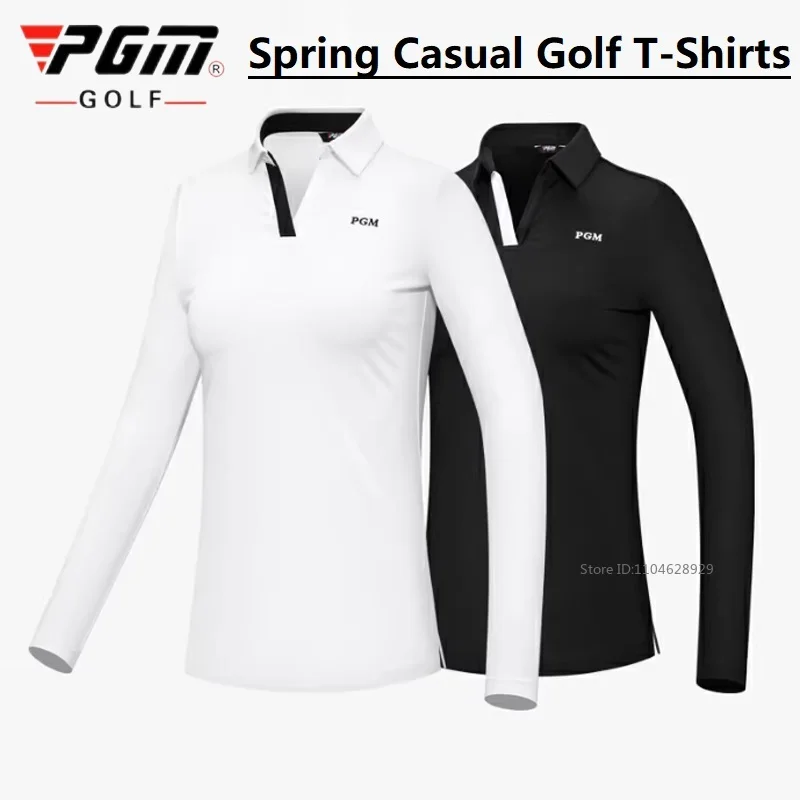 

2025 PGM, осенне-весенние новые женские рубашки для гольфа, уличные топы с длинными рукавами и v-образным вырезом, эластичные быстросохнущие футболки-поло, удобная блузка