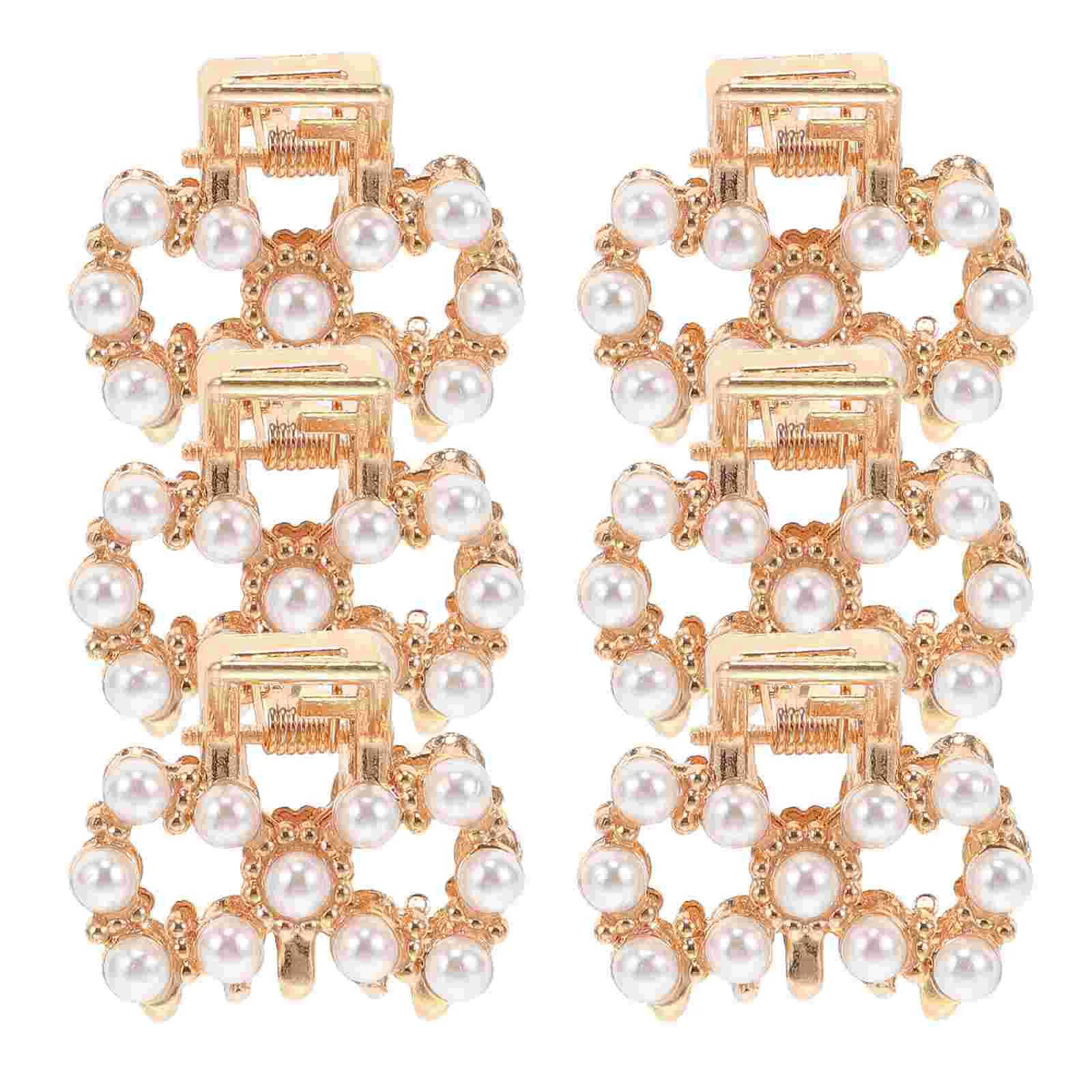 6 Pcs Handbag Pearl Small Jaw Clip Miss Rhinestone Claw Clips for Women Holder Fake Pearls