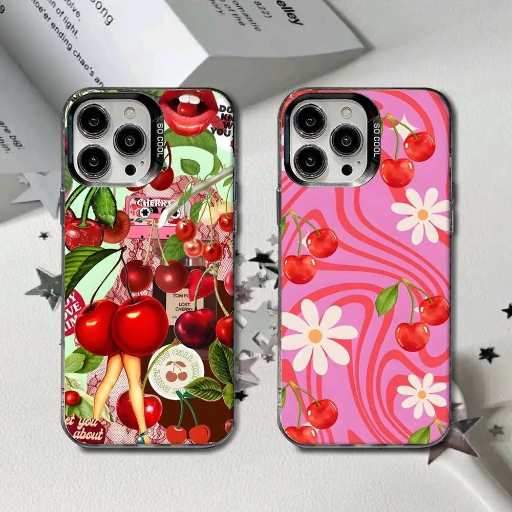 

Sweet Cherry Cute Phone Case For iPhone 16,15,14,13,12,11,8,7,Pro,Max,Plus,Mini,XS,SE Black Matte Hard