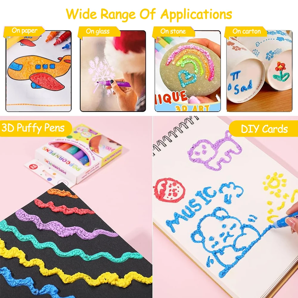 6 قطعة/صندوق لتقوم بها بنفسك فرشاة فقاعة الفشار ثلاثية الأبعاد تأثير نفخة سحرية للأطفال فرشاة تزيين من الورق المقوى ثلاثية الأبعاد