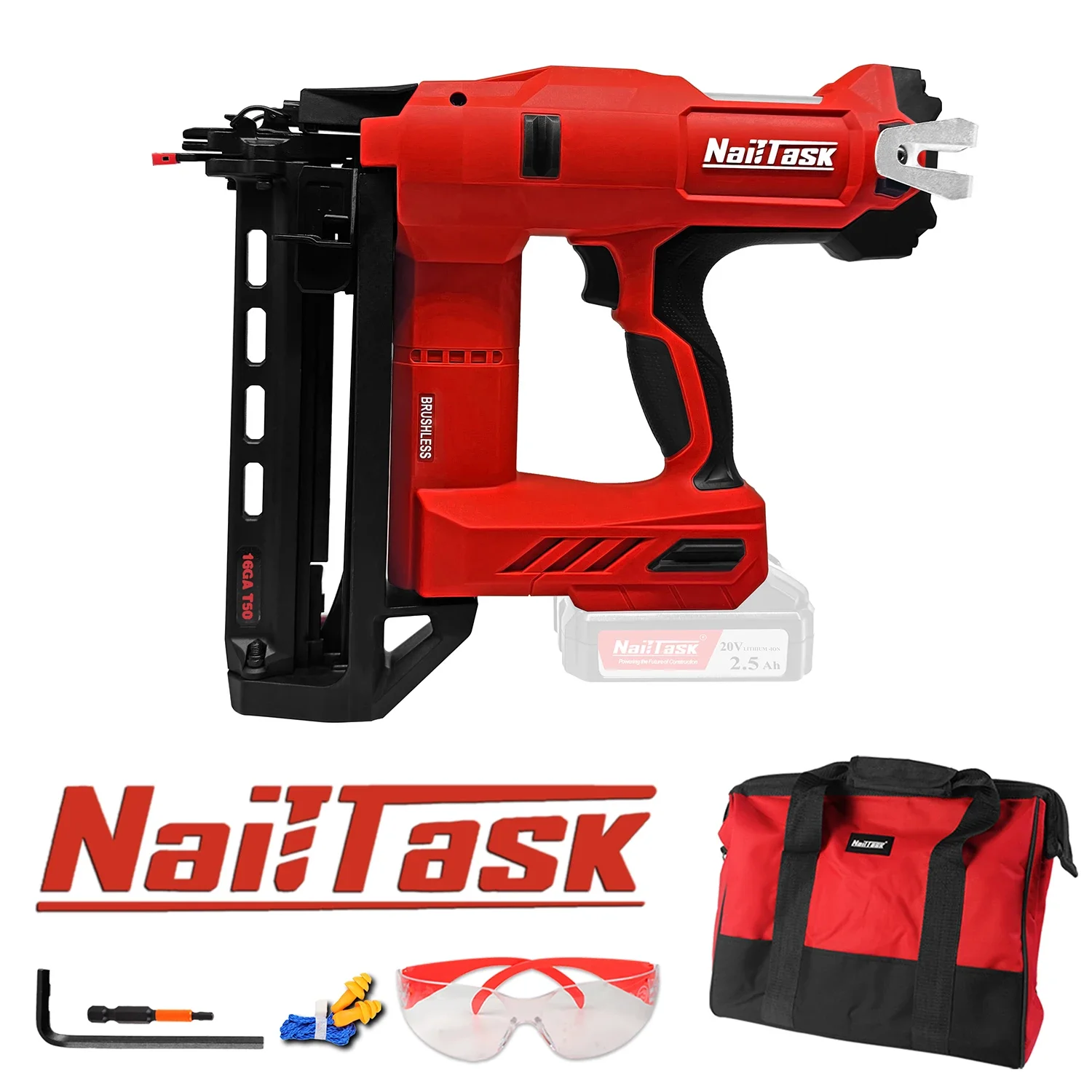 

16GA Finish Nailer 20V Cordless Brushless Straight Nail Gun for 1"–2" Nails Woodworking Trim Furniture (Tool Only No Battery)
