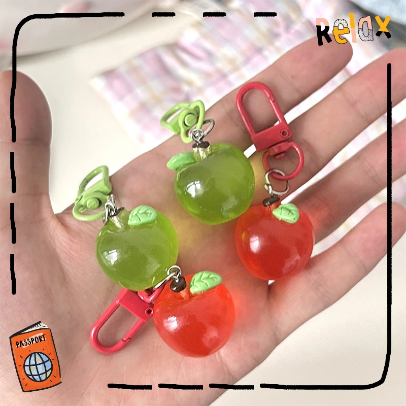 2pcs Delicious Red Cherry Red Apple Keychain Summer Fruit Cherry Pendant Key Ring Women Men Jewelry Bag Key Accessories Gift