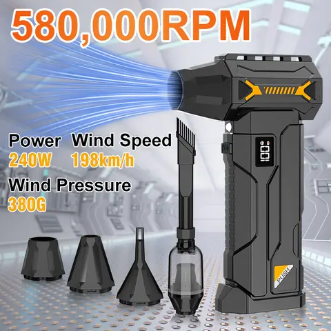 580000 RPM powerful turbo blower, cordless vacuum cleaner, electric snow blower, 380g blowing force, LED lighting, car cleaning