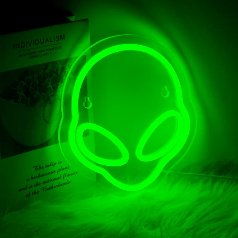 

Неоновые знаки "инопланетянин", дневные неоновые знаки "инопланетянин" для игровой комнаты, Настенный декор в стиле хип-хоп, неоновые знаки для декора зеленой стены