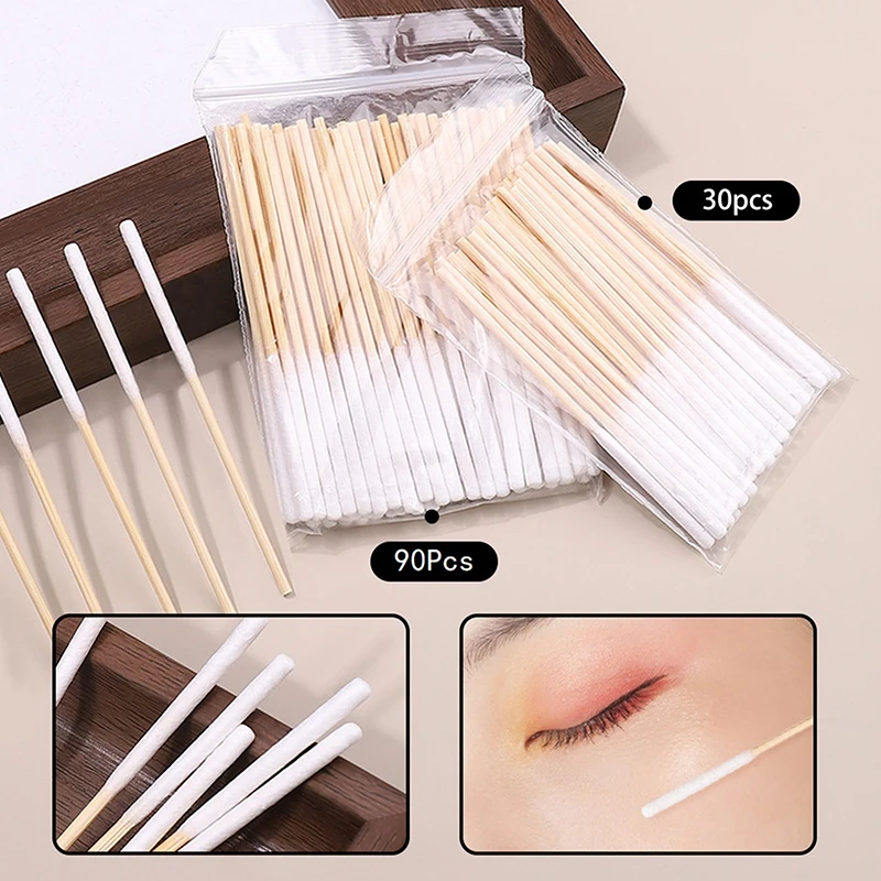 30/90 Uds. Brocha de hisopo de algodón más larga desechable, microcepillos sin pelusa, hisopo de algodón y madera, brochas de maquillaje