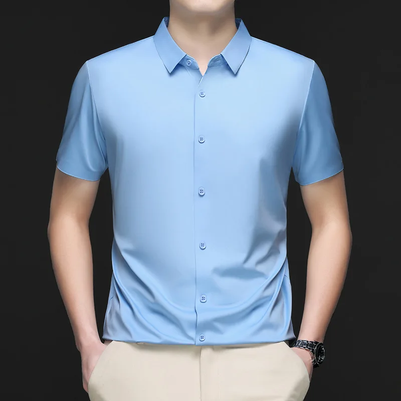 Men's Short Sleeve Button Down Shirt Slim Fit Solid Color Wrinkle Free Casual Business Top