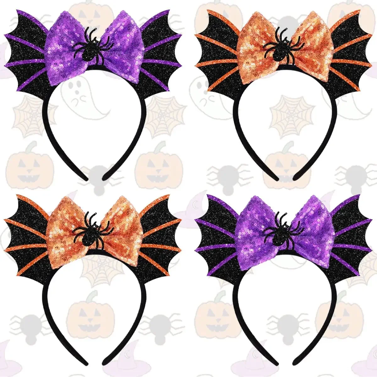 Sursurprise 4PCs Halloween Headbands for Girls Halloween Costume Headwear Hair Hoop Cartoon Halloween Party Favors Photo Booth