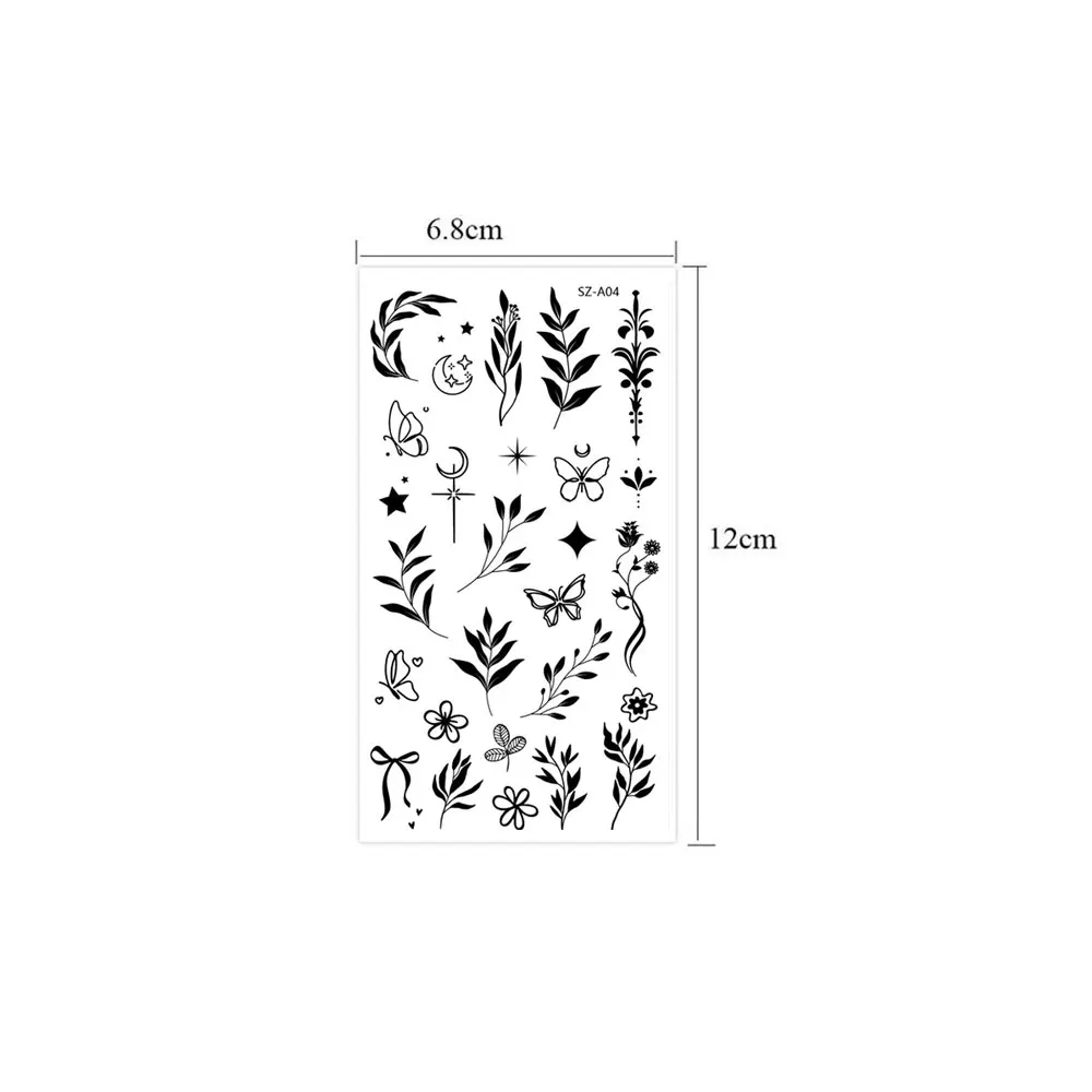 10 قطعة ملصقات وشم الإصبع مقاوم للماء زهرة ورقة القمر نمط الوشم المؤقت أسود صغير الحناء وهمية الوشم لليد