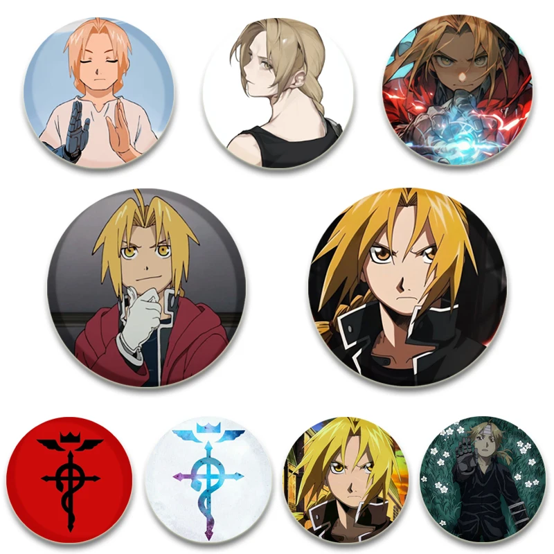 58MM Anime Cartoon Figure Edward Elric Round Soft Button Pins Brooch DIY Backpack Clothes Decoration Jewelry Accessories Gifts