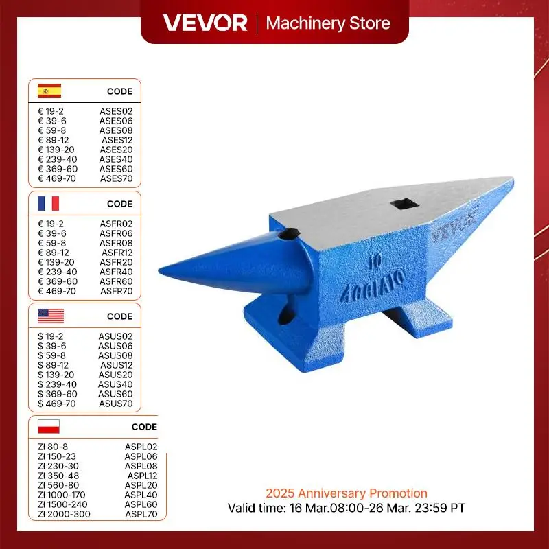 VEVOR Single Round Horn Anvil Cast Steel Block Blacksmith Bench Tool 10-60KG Jewelery Making Manual Equipment for Metalsmiths