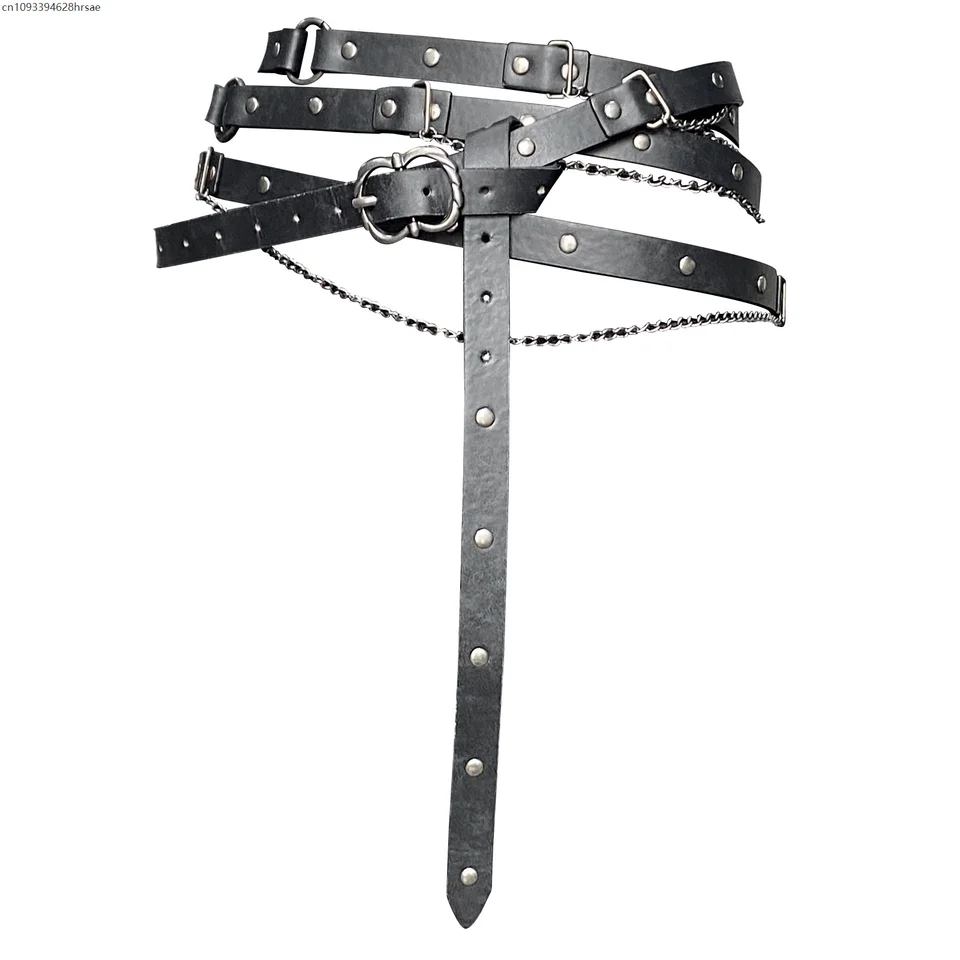 Medieval Faux Leather Chain Belt Vintage Adjustable Thin  display picture 1