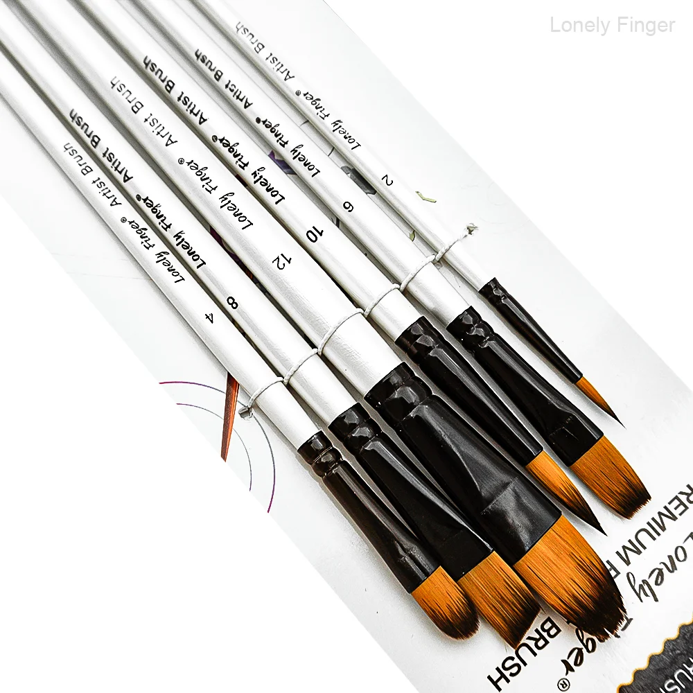 مجموعة فرش طلاء أكريليك مكونة من 6 قطع من أطراف النايلون المختلفة لمجموعات الرسم الاحترافية لزيت الأكريليك والألوان المائية