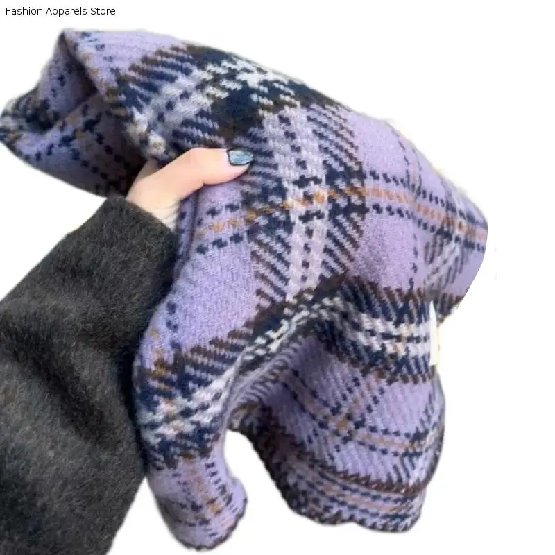 

Classic Plush Red Plaid Scarf Thick Warm Wool Scarves Cashmere Korean Style Long Shawl Women