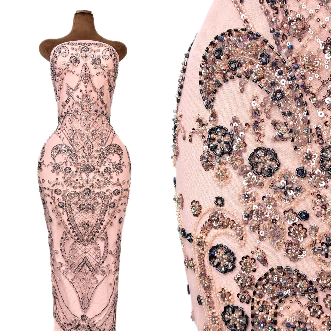 

Luxury African Beaded Mesh Lace Fabric Embroidery Sequins French Heavy Lace For Nigerian Wedding Party Dress 5 Yards