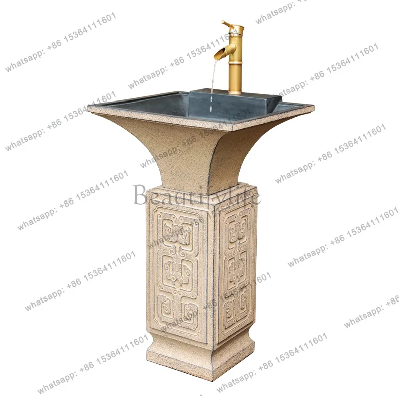 Factory Direct Outdoor Ornament Column Type Washbasin Floor Integrated Washbasin Column Washbasin