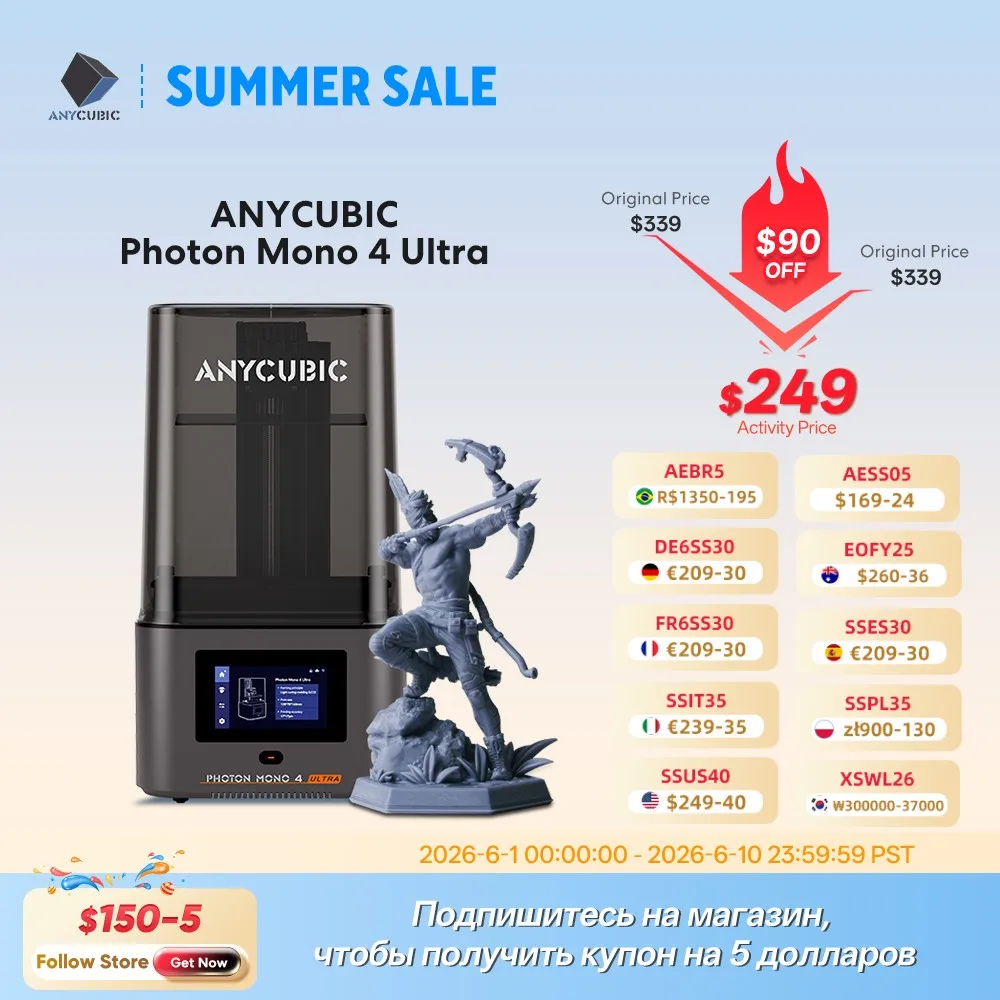 

ANYCUBIC Photon Mono 4 Ultra 3D Printer 10K 7'' high-definition screen UV Resin High-Speed 3D Printing Size 236mmx231mmx430mm