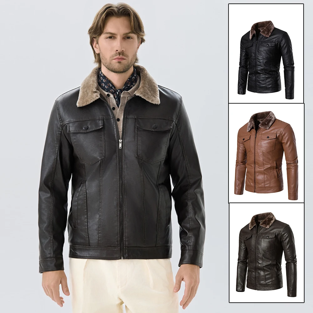

2025 New Winter Thickened Warm Men's Casual PU Leather Jacket Fashion Business Men's Clothing Thick Windproof Coat Slim Fit Top