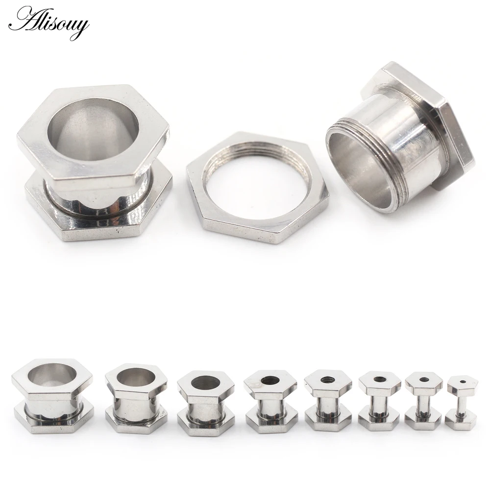 Alisouy 2 قطعة مسدس من الفولاذ المقاوم للصدأ الجوف الخيوط الأذن الأنفاق المقابس المتوسع نقالة قياس أقراط ثقب مجوهرات للجسم #1