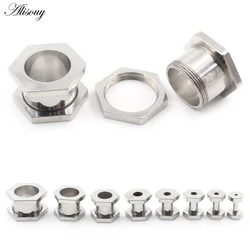 Alisouy 2PCS Stainless Steel Hexagon Hollow Threaded Ear Tunnels Plugs Expander Stretcher Gauge Earrings Piercing Body Jewelry