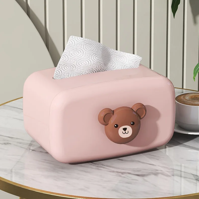 Cute Bear Tissue Box Nordic Roll Paper Storage Box Round Shaped Tissue Box Container Towel Napkin Tissue Holder