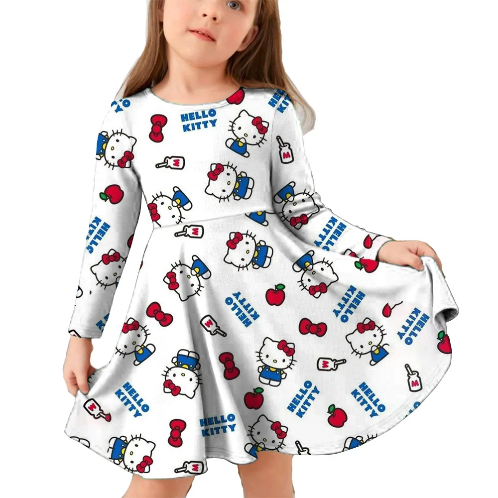 Miniso Cute Hello Kitty 3D Print Girls Short Sleeve Dress Children’s Autumn Kuromi Clothing Soft Skirt Kids Nightgown Camping