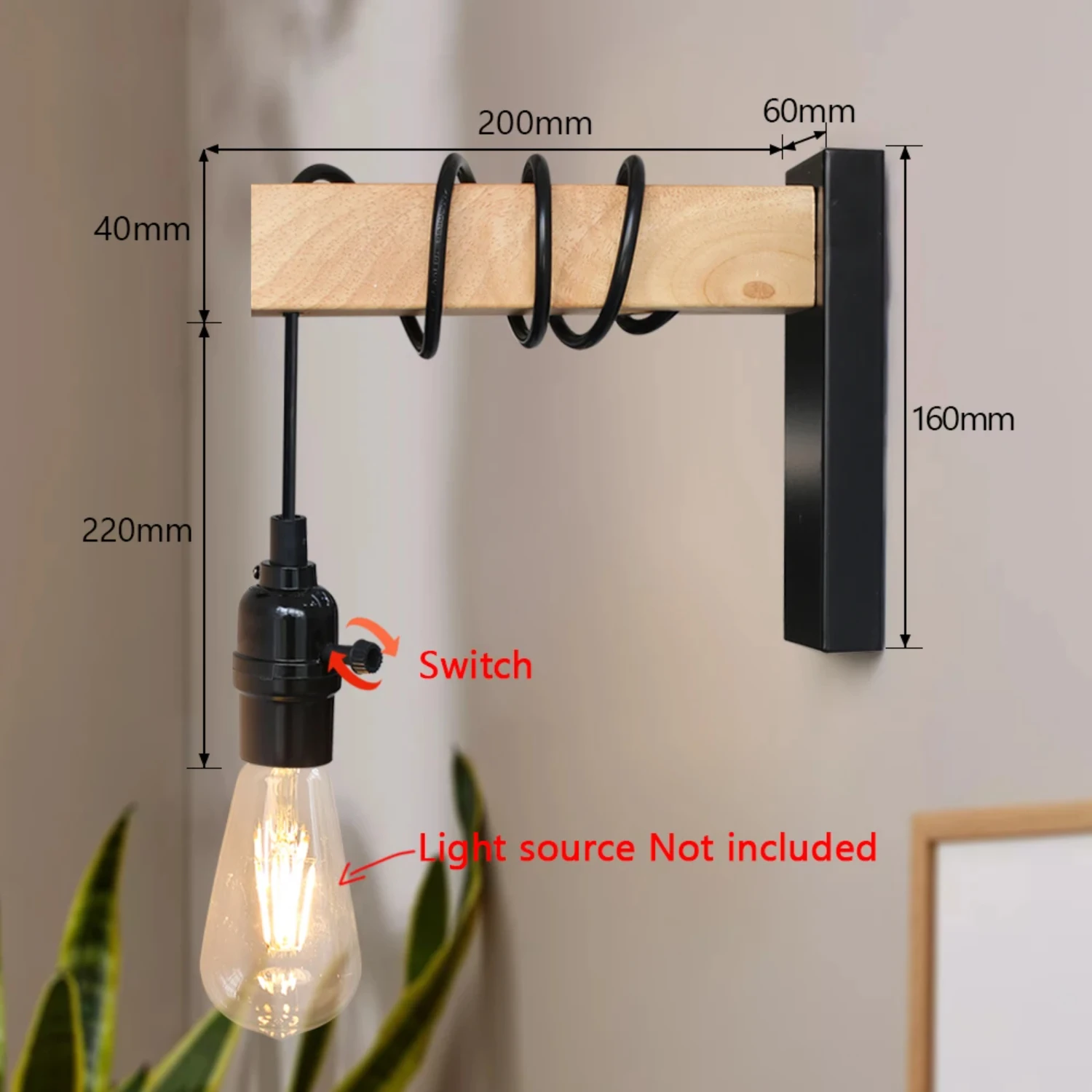 Stunning Retro Iron Wood Sconce Light Fixture with Switch for a Chic and Elegant Touch - Stylish Bedside Lighting for Dining Roo