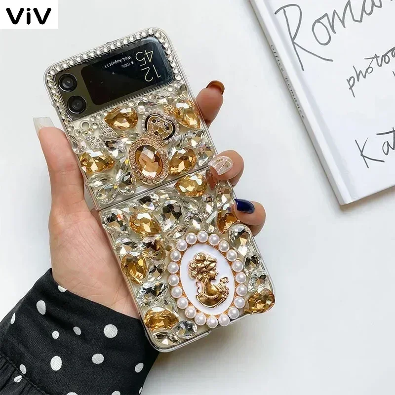 Luxury Butterfly Sparkle Gems Crystal Bling Make-up Mirror Cases for Samsung Galaxy Z Flip 1 2 3 4 Flip3 Flip4 5G Diamond Cover