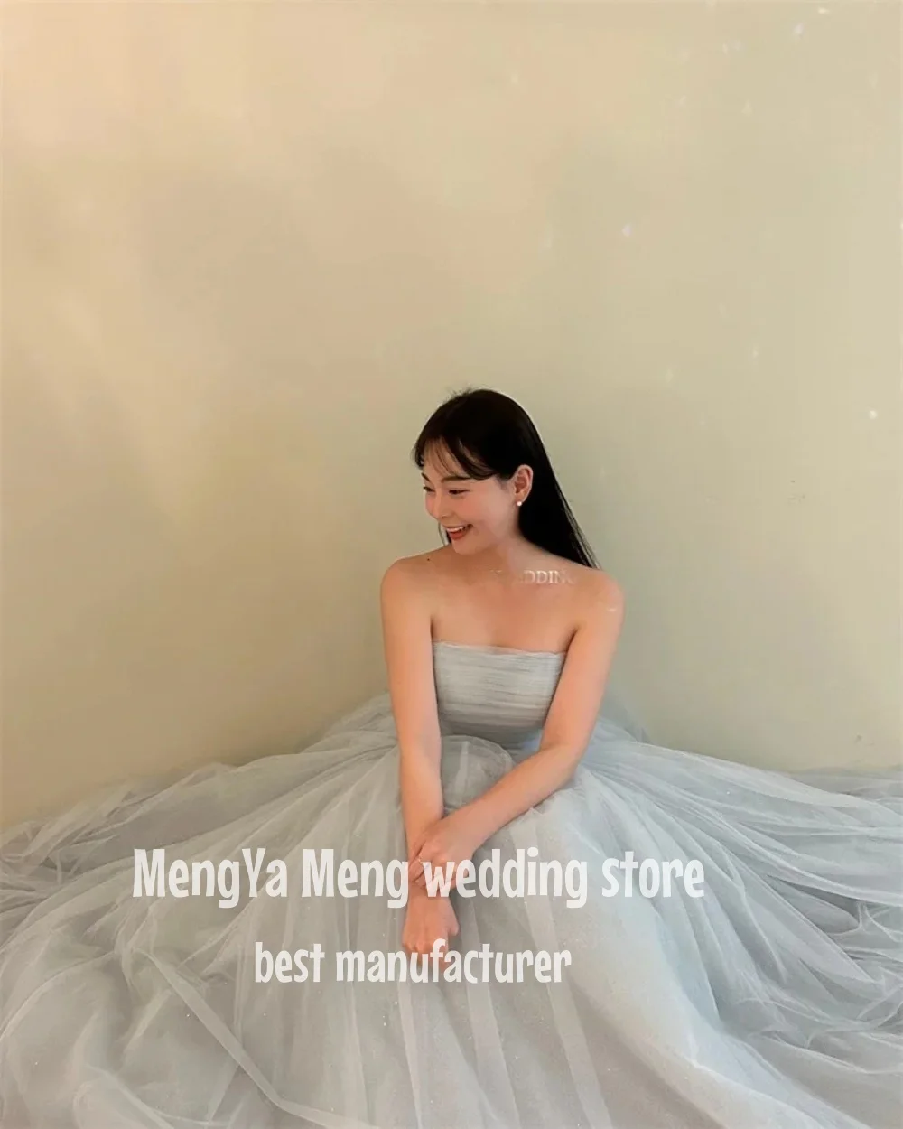 ZHUISHU Simple Soft Tulle Korea Princess Prom Dresses Strapless Lace Up Evening Gown Wedding Photo shoot Floor Length Customized