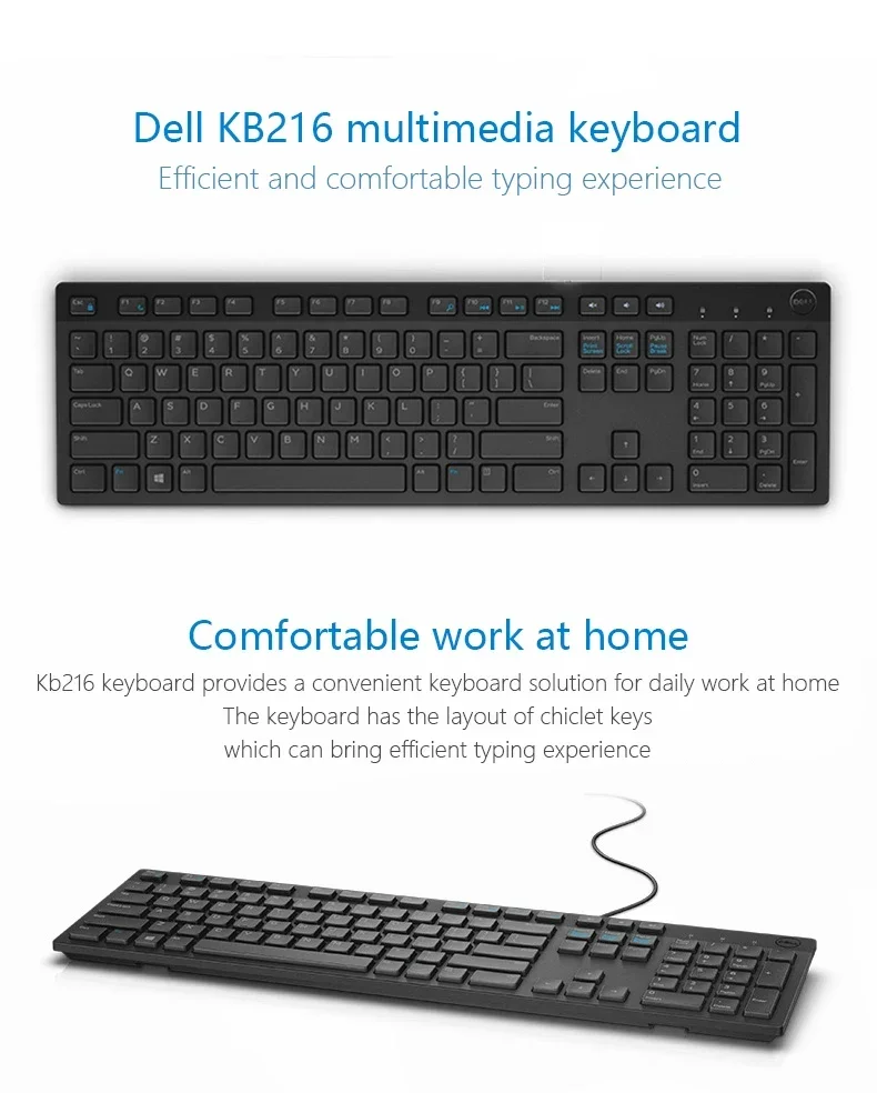 Dell KB216 Slim Multimedia USB Keyboard Wired Keyboard for Destop Office