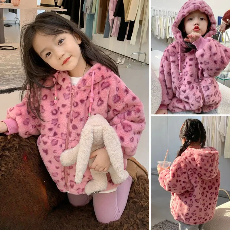 Girls Autumn Winter Coat 2024 New Fashionable and Warm Baby Jacket with Cotton and Thick Fur Trendy Top