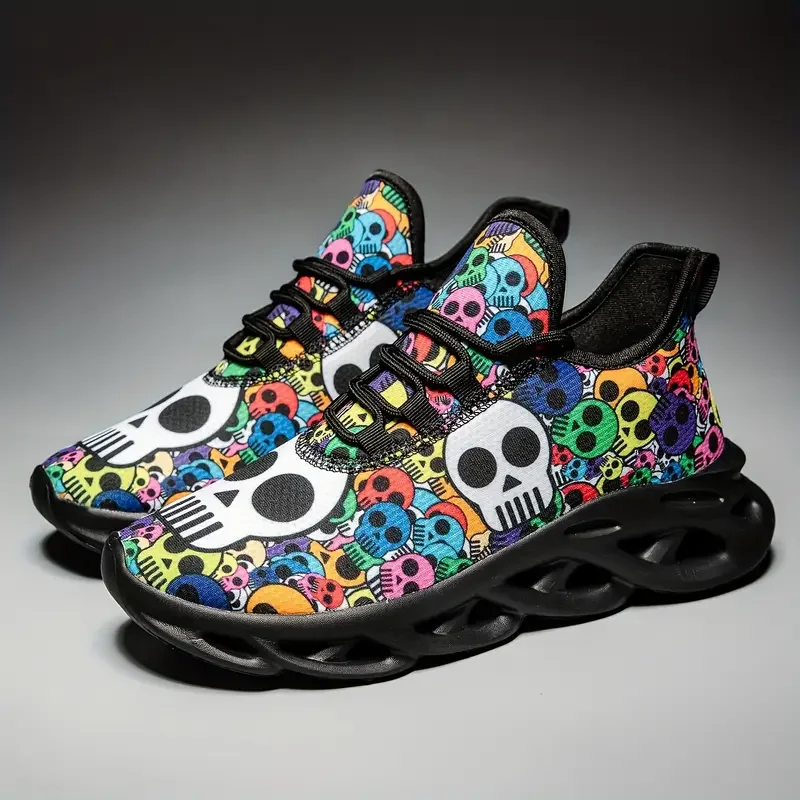 

Street style fashion casual colorful skull print sneakers lightweight outdoor running shoes for boys and girls men and women