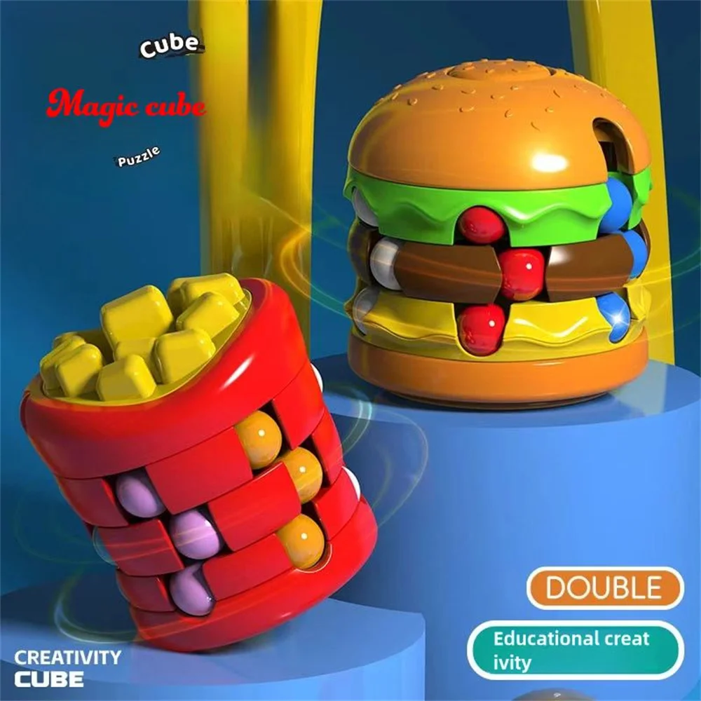 Burger Magic Cube French Fries Magic Beans ความเครียดบรรเทาปลายนิ้ว Gyroscope ใหม่ที่ไม่ซ้ํากันหมุน Ball Ball ปริศนาเด็ก