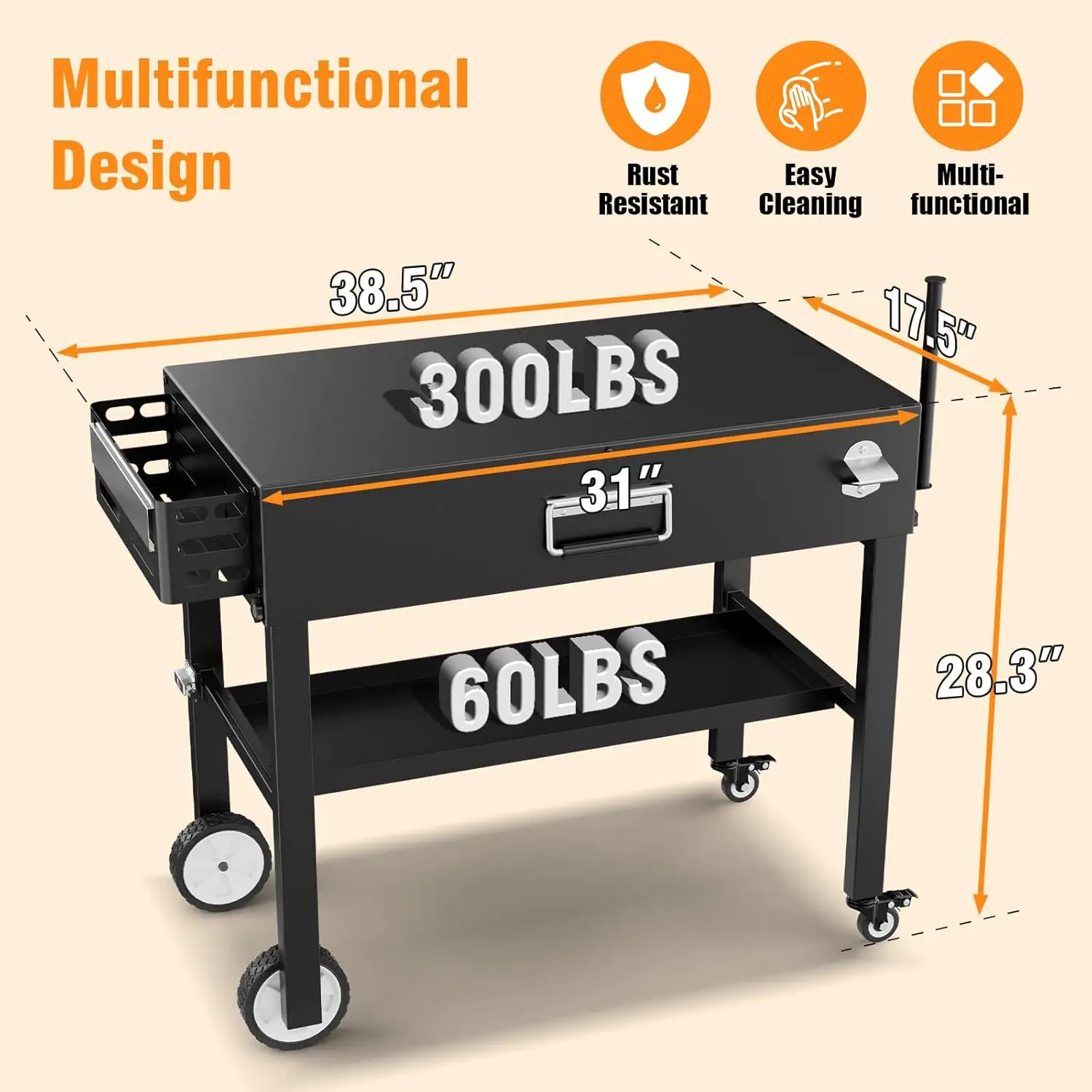 Portable Grill Table Cart for Ninja Woodfire Outdoor Grill(OG700 Series), Universal Foldable Outdoor Grill Stand for Ninja