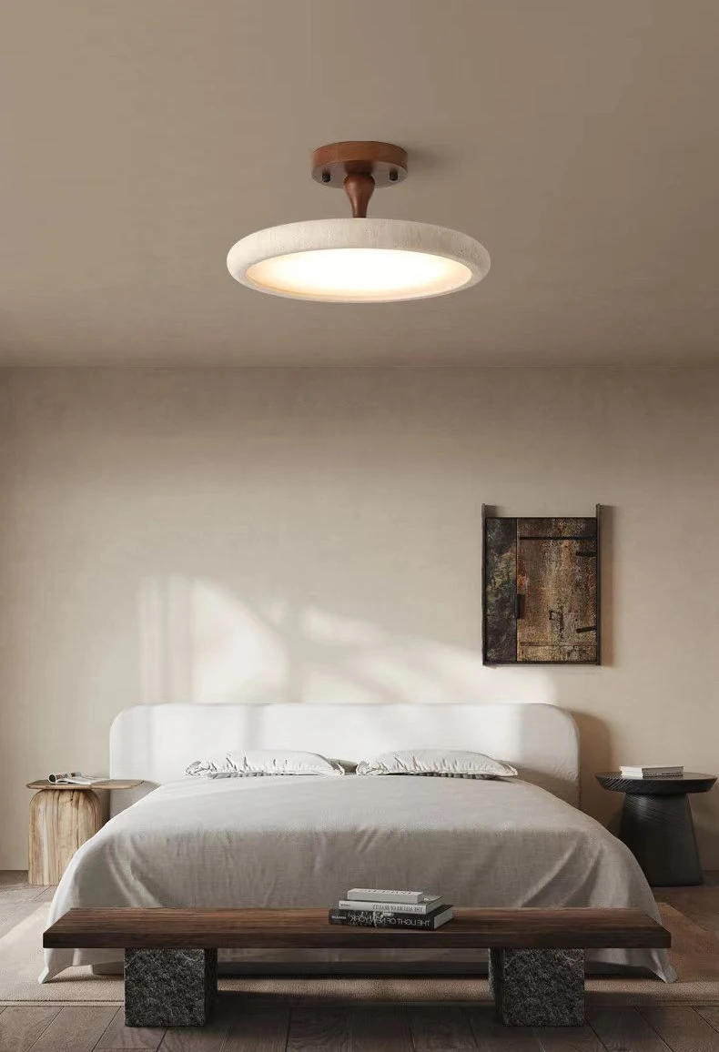 Dark Wood LED Ceiling Light Natural Stone Dimmable