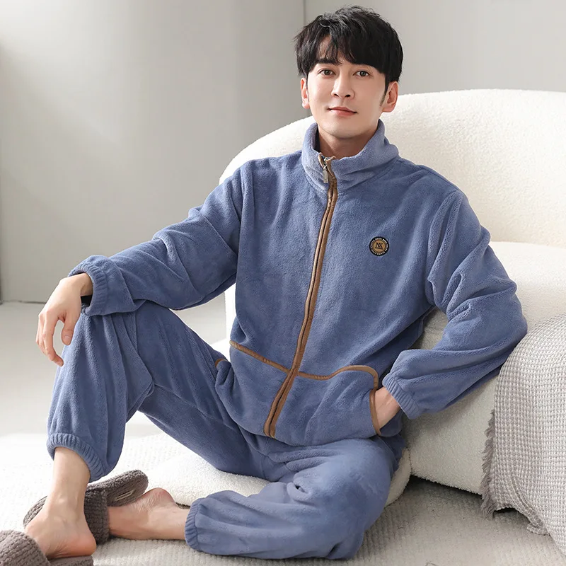 Autumn Winter Pyjamas Winter Coral Pile Extra Heavy Pile Men\'s Flannel Plus Size Casual Winter Home Wear Cosy Both Men Women
