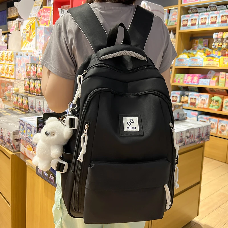 Mochila para mujer, bolso de viaje informal con múltiples bolsillos de Color sólido para mujer, mochila escolar de alta calidad para adolescentes, mochila para libros
