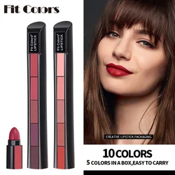 Waterproof 5 Colors Lipstick Set Matte Lipstick Soft Mist Lip Tint Pigment Lips Makeup Lip Gloss 5 In 1 Non-stick Cup Cosmetics