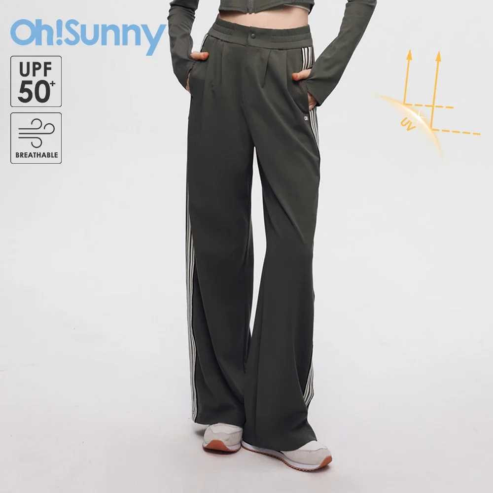 

OhSunny Women Sweat Pants 2024 Spring Summer New Fashion Loose Cooling Breathable Wide-leg Trousers Anti-UV UPF50+ Slimming Thin