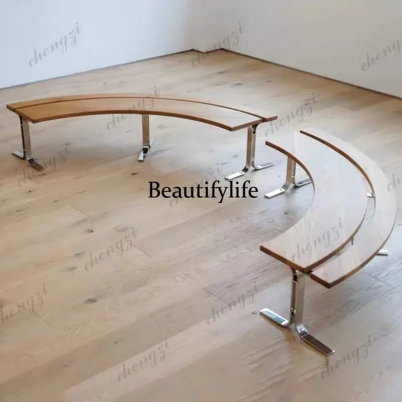 Nordic log curved bench dining room booth curved bench shoe changing stool living room arc