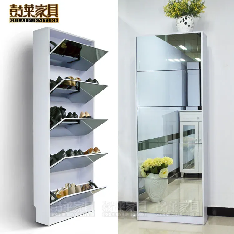 

Home ultra-thin shoe cabinet, home door porch cabinet, full-length mirror integrated, tipping bucket against the wall, high mirr