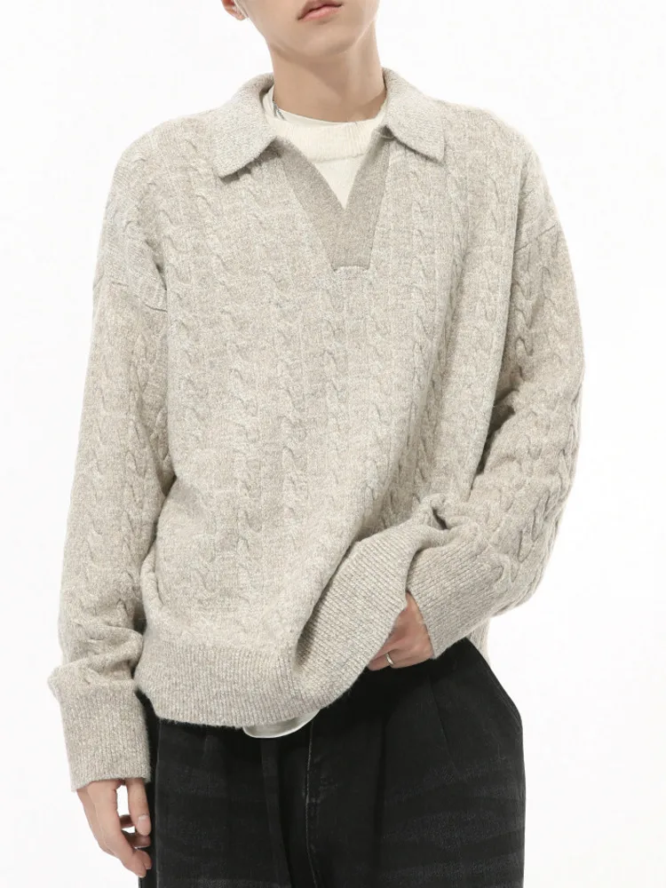 Temperament Pure Color Simple Men Coat 2025 Spring And Autumn New Men's Fake Two-piece Pullover Knitted Loose Sweater Coat