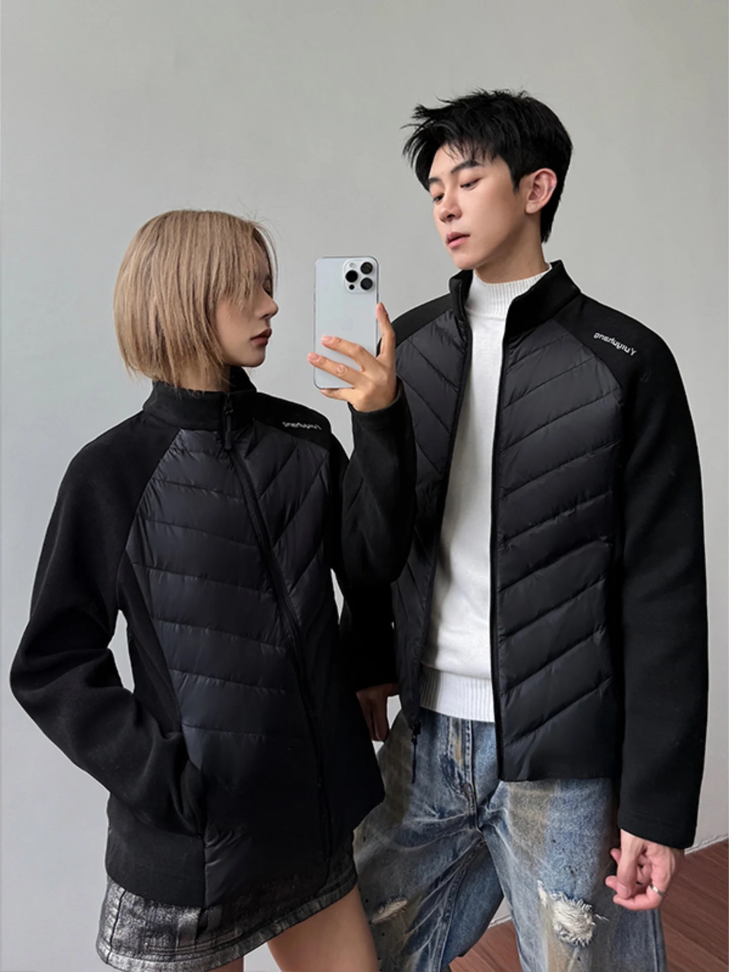 

Lightweight ort Quilted Du down Jaet 90 Fill Power Contrast Color Splicing Slim Fit Stand Collar ex Sportswear