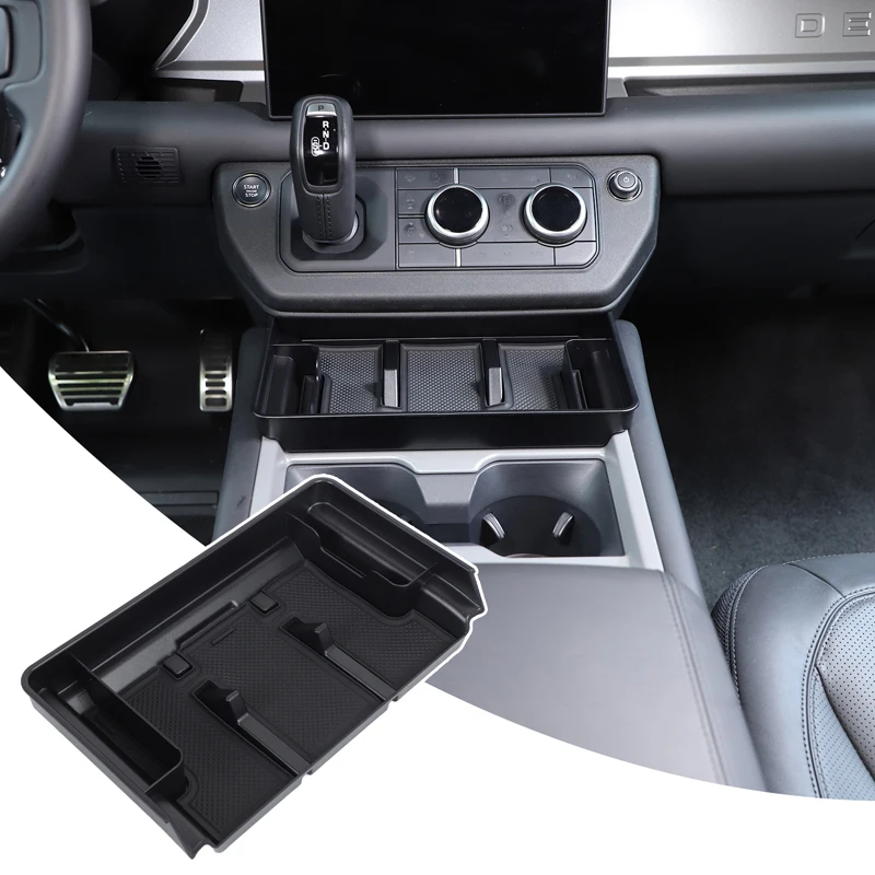 

For Land Rover Defender 90 110 130 2025+ Car Center Console Upper and Lower Storage Boxes ABS Black Car Storage Accessories