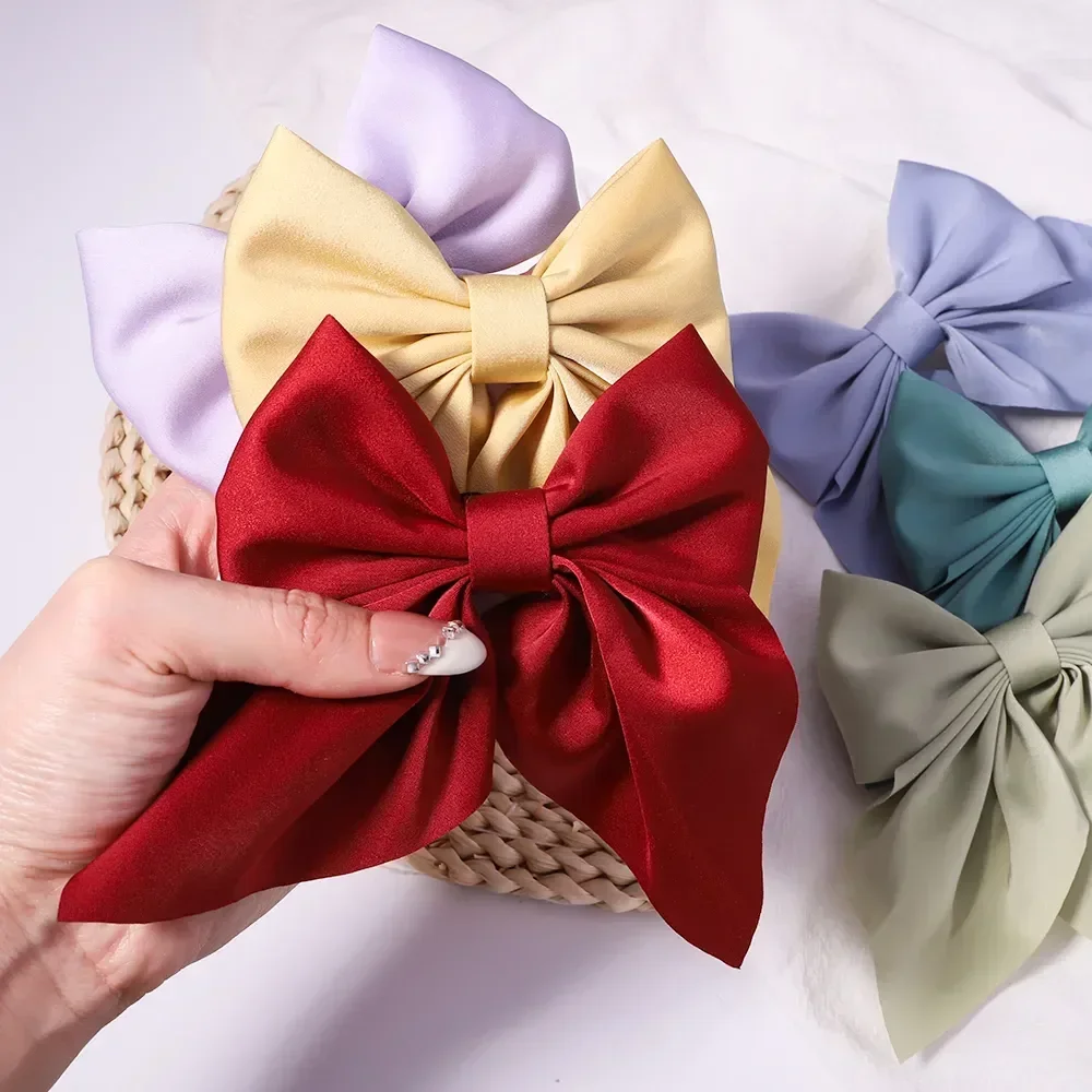 New Sweet Bow Hairpins Solid Color Satin Bowknot Hair Clips Girls Satin Butterfly Barrettes Duckbill Clip Kids Hair Accessories