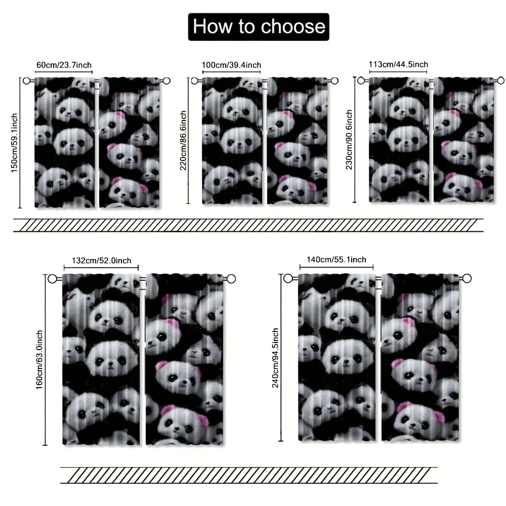 2pcs Cute Panda Face Pattern Curtain for Kids Room Nursery Playful Animal Print Drape